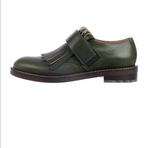 Marni, green leather kiltie loafers size 7.5